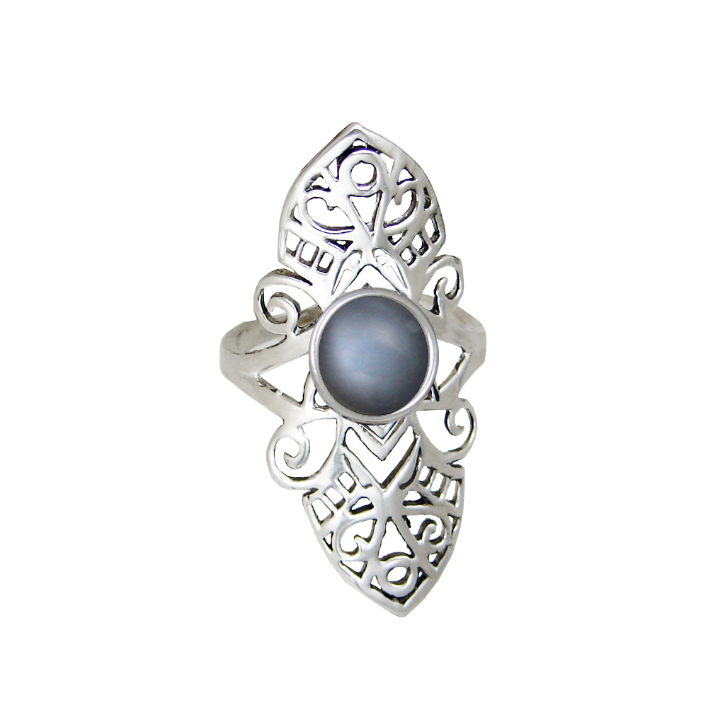 Sterling Silver Filigree Ring With Grey Moonstone Size 7